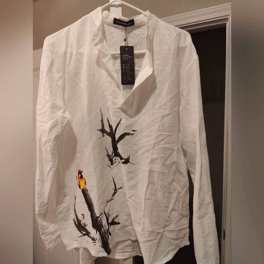 INCERUN Italy suehaiwe's brand Long-Sleeve white linen shirt XL but fits like M